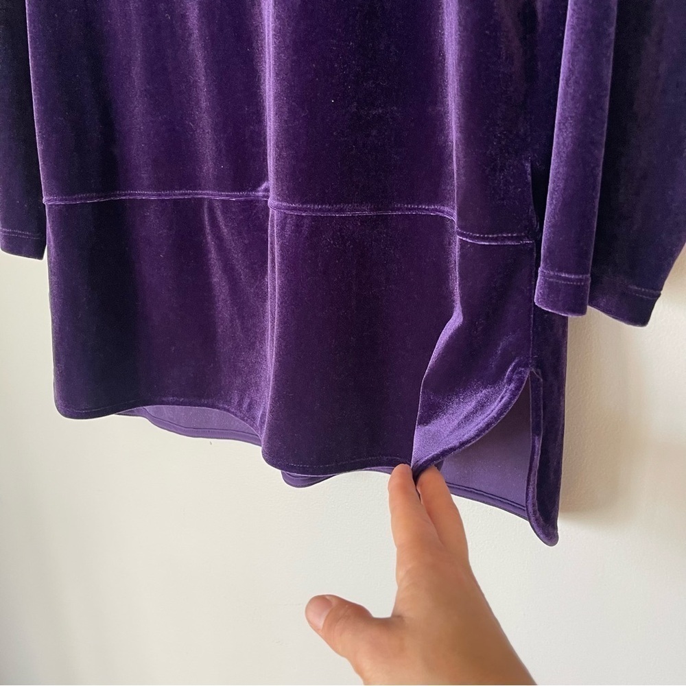 LAUREN Ralph Lauren Petite Large Velvet Tunic Purple Brown 3/4 Sleeve Top - Picture 3 of 11